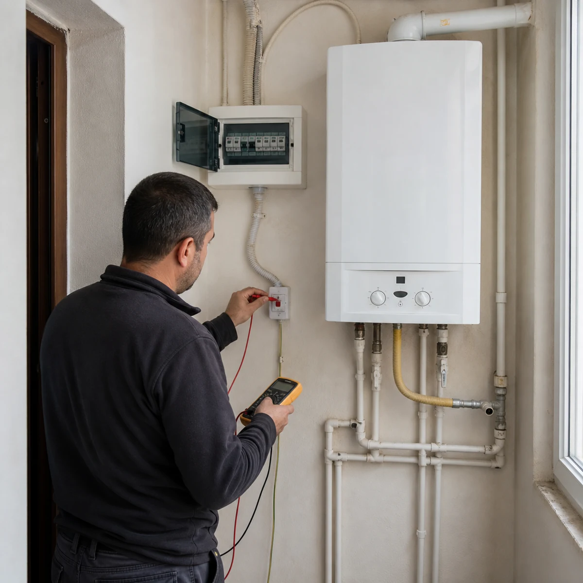 Kombi Montajında Elektrik Beslemesi için temsilî kombi ve iklimlendirme görseli