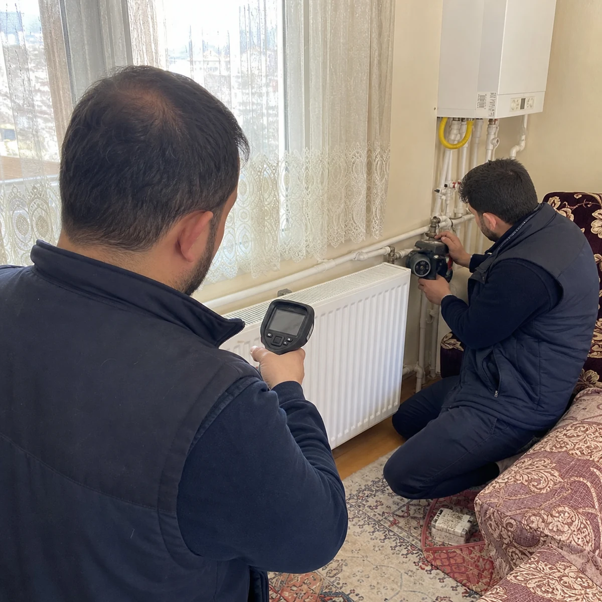 Tesisat Dolaşımının Termal İncelemesi için temsilî kombi ve iklimlendirme görseli